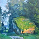 Landscape with wayside stone