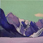 Гималаи #159 Горный кряж на фоне зеленого неба, Рерих Н.К. (Часть 6)