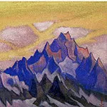 Гималаи #22 Зубцы гор на фоне желтого неба