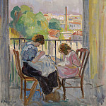 Madame Lebasque and Her Daughter Sewing near the Window, 1911, Henri Lebasque