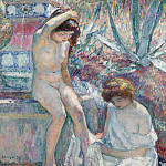 Saint-Tropez, Madame Lebasque and Marthe near Fountain, 1907, Henri Lebasque