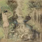 Картины с аукционов Sotheby’s - Camille Pissarro - Bathing with Geese, 1895