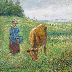 Картины с аукционов Sotheby’s - Camille Pissarro - Shepherdess with a Cow, Cote des Grouettes, Pontoise, 1882
