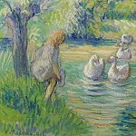 Картины с аукционов Sotheby’s - Camille Pissarro - The Shepperdess and the Geese, Eragny, 1890