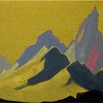 Гималаи #41 Острые вершины на фоне золотого неба