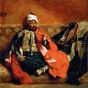 Part 1 Louvre - Delacroix, Eugene -- Turk fumant, assis sur un divan-Turk, smoking on a divan. Canvas, 25 x 30 cm R.F.1656