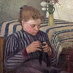 Камиль Писсарро - Юная девушка, зашивающая свои чулки