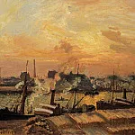 Камиль Писсарро - Шхуны, закат, Руан (1898)