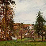 Камиль Писсарро - Пейзаж с белой лошадью на лугу, селение Эрмитаж (1872)