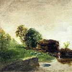 Камиль Писсарро - Прачка на берегу реки (1850-59)