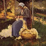 Camille Pissarro - Peasant Woman Carding Wool. (1875)