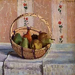 Камиль Писсарро - Натюрморт с яблоками и грушами в круглой корзинке (1872)