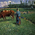 Камиль Писсарро - Девушка, присматривающая за коровой на пастбище (1874)