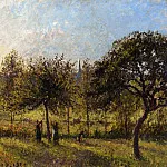 Камиль Писсарро - Садящееся за горизонт солнце, осень в Эраньи (1900)