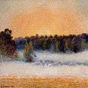Камиль Писсарро - Заходящее солнце и туман, Эраньи (1891)