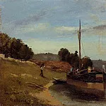 Камиль Писсарро - Баржи в Ле-Рош-Гюйон (1865)