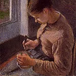 Камиль Писсарро - Завтрак, молодая крестьянка с чашкой кофе (1881)