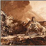 Cottages under a Stormy Sky, Rembrandt Harmenszoon Van Rijn