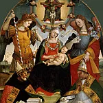 Luca Signorelli - Mary with Child and the Trinity, Archangels Michael and Gabriel and Saints Augustine and Athanasius