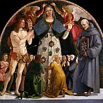 Лука Синьорелли - Мадонна Милосердия со святыми Себастьяном и Бернардом Сиенским