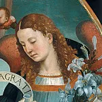 Лука Синьорелли - Мадонна с Младенцем, Святая Троица, архангелы и святые, деталь