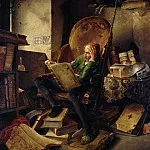 Дон Кихот в кресле, читающий рыцарский роман об Амадисе Гальском