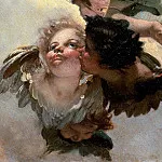 Angel with lily and a putto handing the scapular, detail