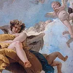 Angel with scrolls and putti taking the book