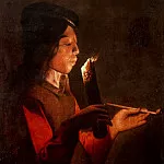 Мальчик с трубкой, зажигающий свечу, Жорж де Латур