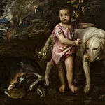 Boy with dogs in a landscape, Titian (Tiziano Vecellio)
