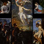 Averoldi Polyptych – Resurrection, Saints Nazarius and Celsus with Altobello Averoldi, Saint Sebastian and Annunciation, Titian (Tiziano Vecellio)