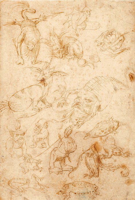 Sketch sheet with monsters. Hieronymus Bosch