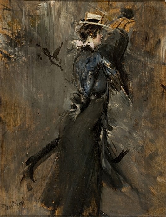 Lady Wearing a Straw Bonnet Morning Promenade 1902 05. Giovanni Boldini
