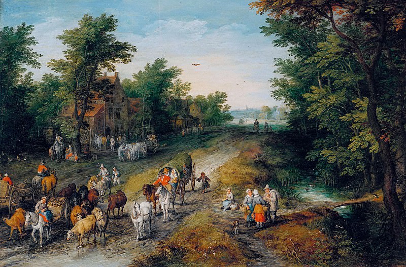 Landscape with Travellers and Inn. Jan Brueghel The Elder