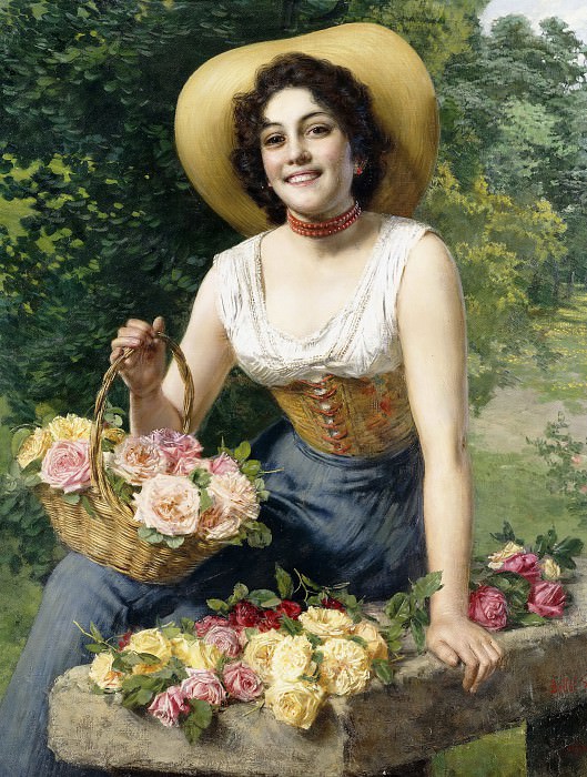 A beauty holding a basket of roses. Gaetano Bellei