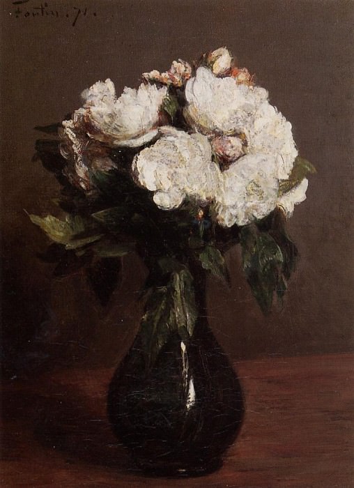 White Roses in a Green Vase. Ignace-Henri-Jean-Theodore Fantin-Latour