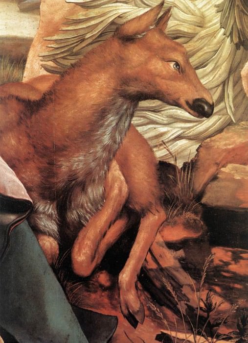 Изенгеймский алтарь, Посещение Св. Антонием Св. Павла, фрагммент - Лежащая самка оленя. Маттиас Грюневальд