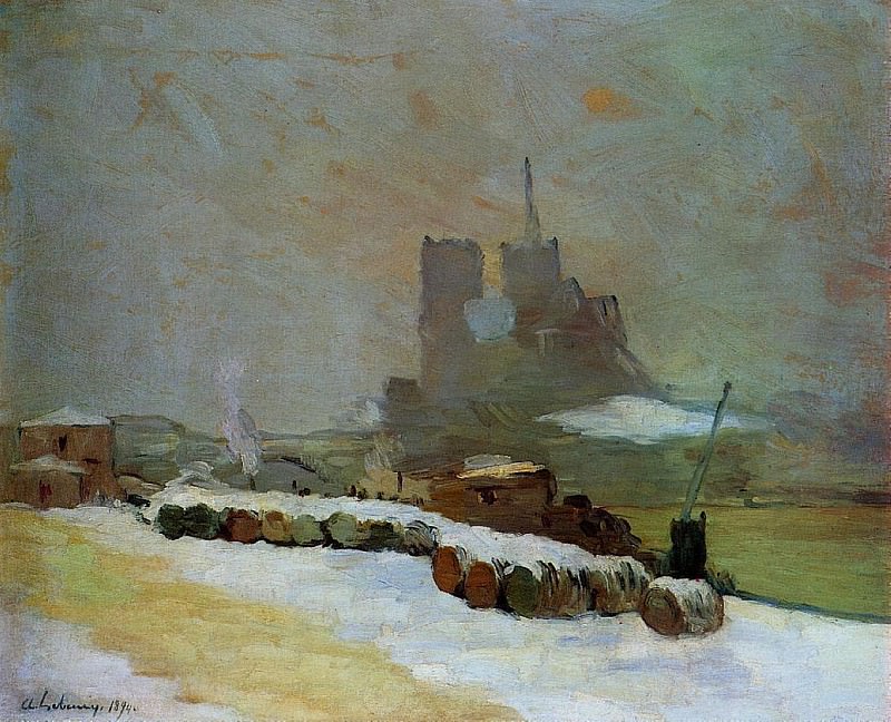 Вид зимой на Нотр Дам де Пари, 1894. Альбер-Шарль Лебур