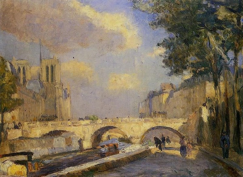 Сена, Париж и мост к Нотр Дам, 1902. Альбер-Шарль Лебур