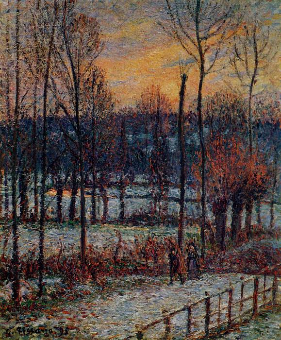 Впечатление от снега, закат, Эраньи (1895). Камиль Писсарро