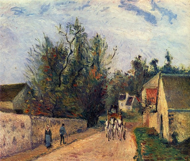 Сцена на дороге из Эннери в селение Эрмитаж, Понтуаз (1877). Камиль Писсарро