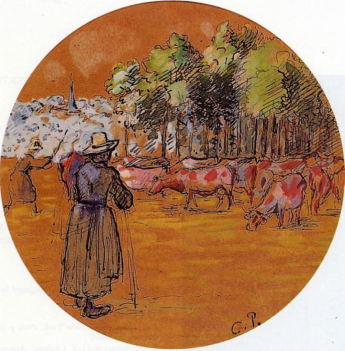 Пастушки, Базенкур (1890). Камиль Писсарро