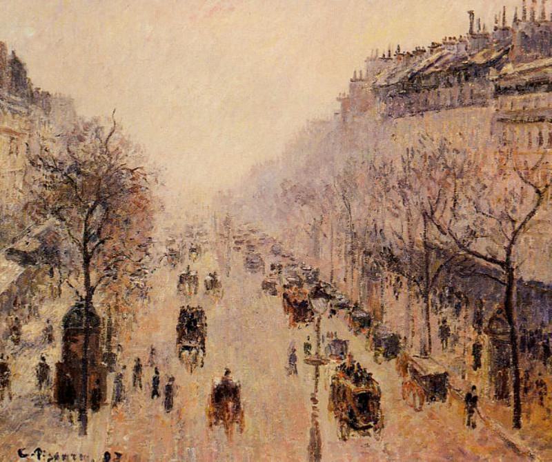 Бульвар Монмартр - Утро. Туман и солнечный свет (1897). Камиль Писсарро