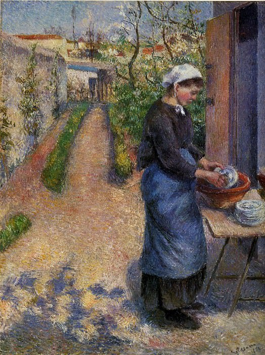 Молодая женщина за мытьем тарелок (1882). Камиль Писсарро