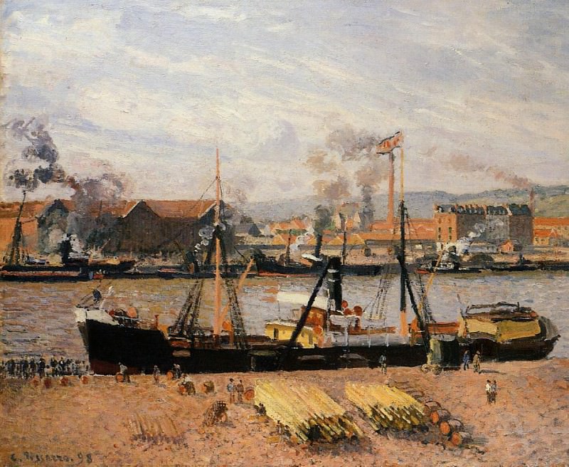 Руанский порт - выгрузка древесины (1898). Камиль Писсарро