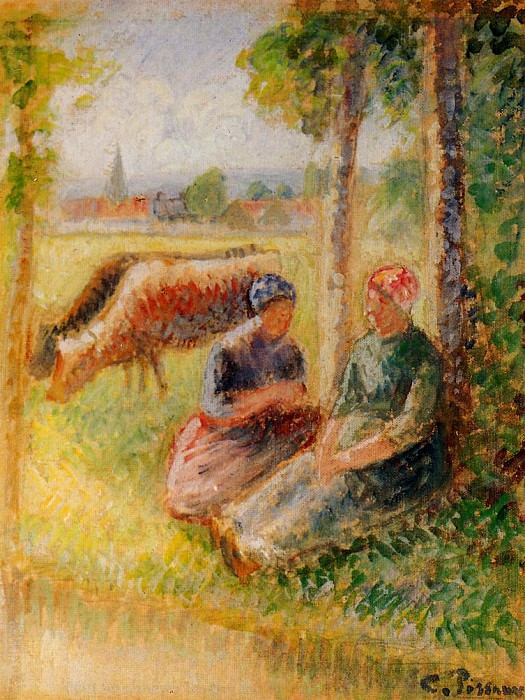 Две пастушки у реки (1888-95). Камиль Писсарро