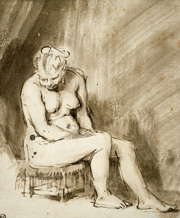Nude Woman Seated on a Stool. Rembrandt Harmenszoon Van Rijn