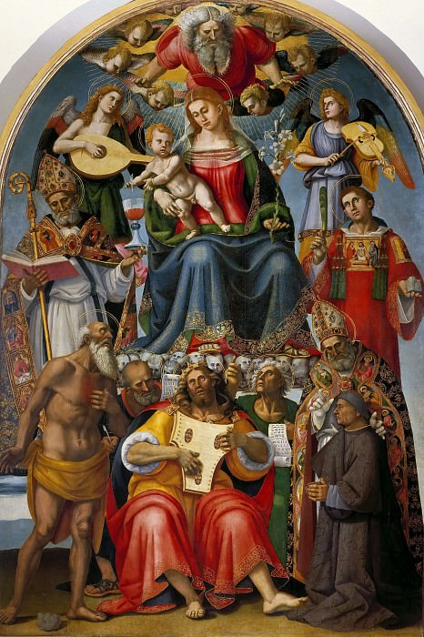 Мадонна с Младенцем, святыми и Никколо Гамуррини. Лука Синьорелли