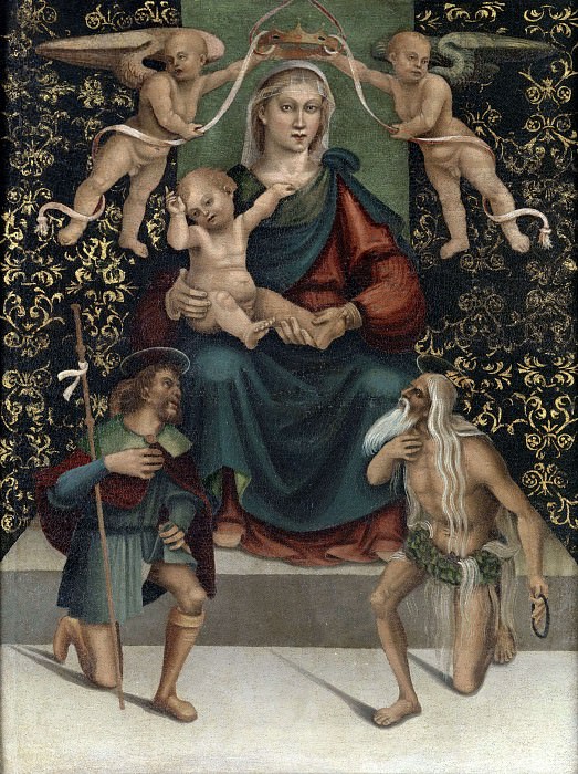 The enthroned Madonna with the saints Onuphrius and Rochus. Luca Signorelli