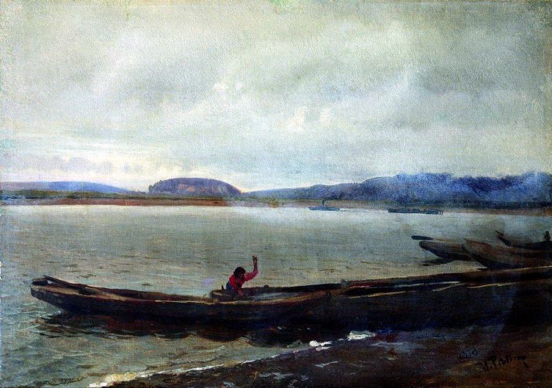 Волжский пейзаж с лодками. Илья Ефимович Репин